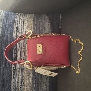 ANNA PAOLA PHONE SMALL CROSSBODY BAG PURSE ITALIAN LEATHER CHERRY RED